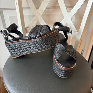 Marc Fisher Black Woven Wedge Sandals